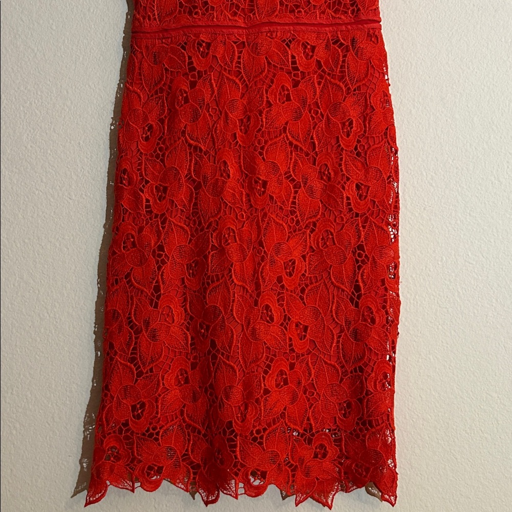 Ann Taylor Vibrant Red Lace Midi Dress - Picture 3 of 15